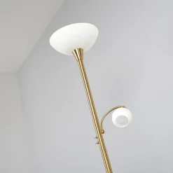 Lindby vloerlamp Elaina, leeslampje, messingkleurig, 183cm E27