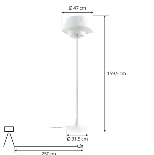 Lindby vloerlamp Eryndor, wit, textiel, Ø 47 cm, E27