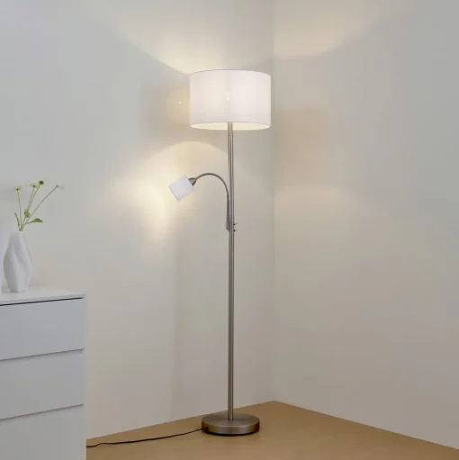 Lindby vloerlamp Jaileen, wit, textiel, 170 cm, leeslampje