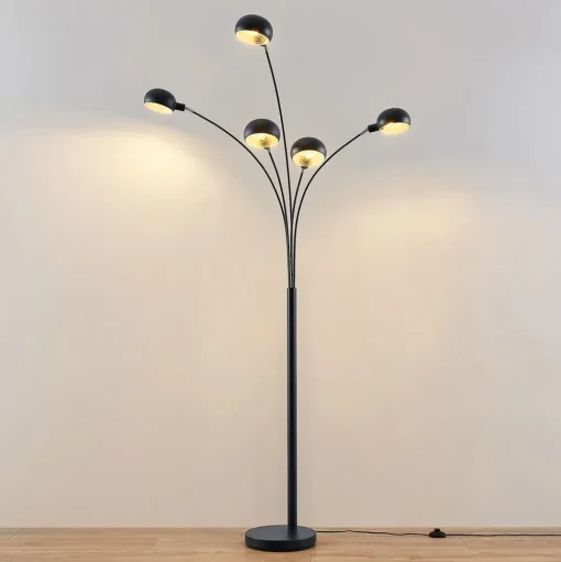 Lindby vloerlamp Jewa, zwart, metaal, 5-lamps, E14