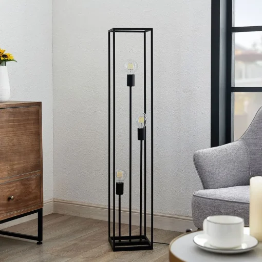 Lindby vloerlamp Krisha, zwart, metaal, 3-lamps, E27