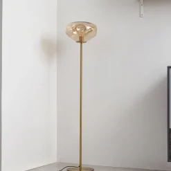 Lindby vloerlamp Lelia, amber, glas, metaal, 150 cm