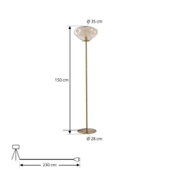 Lindby vloerlamp Lelia, amber, glas, metaal, 150 cm