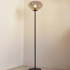Lindby vloerlamp Lelia, rookgrijs, glas, metaal, 150 cm