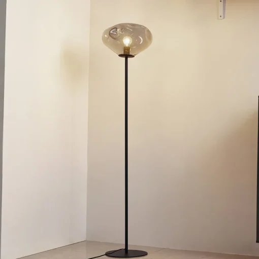 Lindby vloerlamp Lelia, rookgrijs, glas, metaal, 150 cm