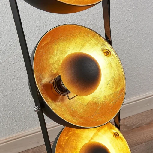Lindby vloerlamp Muriel, 3-lamps, zwart/goud, metaal