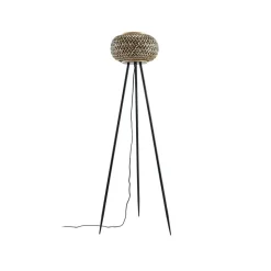Lindby vloerlamp Nerys, zwart, bamboe, Ø 31,5 cm, driepoot