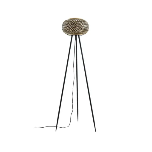 Lindby vloerlamp Nerys, zwart, bamboe, Ø 31,5 cm, driepoot