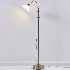 Lindby vloerlamp Otis, antiek messing, glas, 170 cm, E27