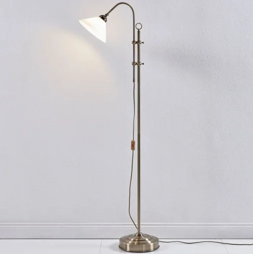 Lindby vloerlamp Otis, antiek messing, glas, 170 cm, E27