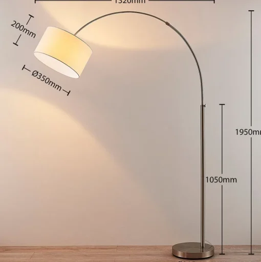 Lindby vloerlamp Railyn, wit, stof, 200cm, E27