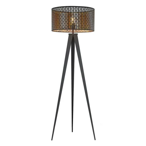 Lindby vloerlamp Thoralf, driepoot, zwart, textiel, Ø50cm