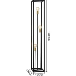 Lindby vloerlamp Tiliane, zwart, metaal, 3-lamps, 153cm