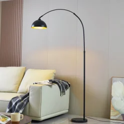 Lindby vloerlamp Tonka, zwart/goud, metaal, Ø 25 cm