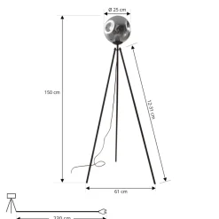 Lindby vloerlamp Valentina, E27, rookgrijs, glas, 150 cm