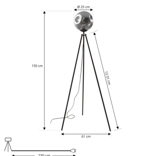 Lindby vloerlamp Valentina, E27, rookgrijs, glas, 150 cm