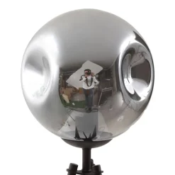 Lindby vloerlamp Valentina, E27, rookgrijs, glas, 150 cm