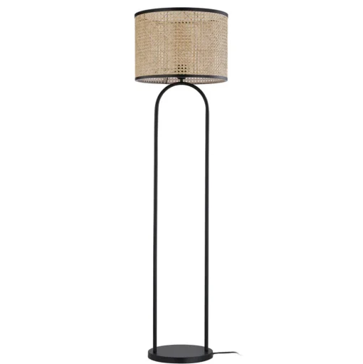 Lindby vloerlamp Yaelle, 146 cm hoog, rotan, zwart, E27