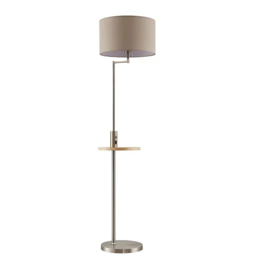 Lindby vloerlamp Zinia, nikkelkleurig, plank, USB-aansluiting