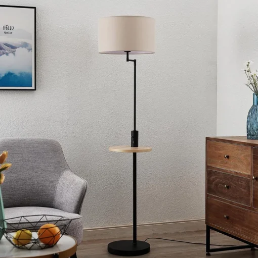 Lindby vloerlamp Zinia, zwart, plank, USB-aansluiting