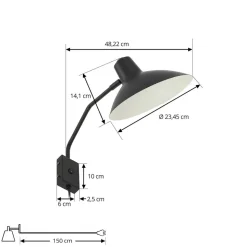 Lindby wandlamp Adrik, zwart, metaal, met stekker