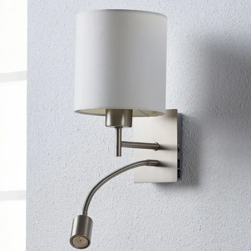 Lindby wandlamp Camilo, nikkelkleurig, LED leeslampje, 28 cm
