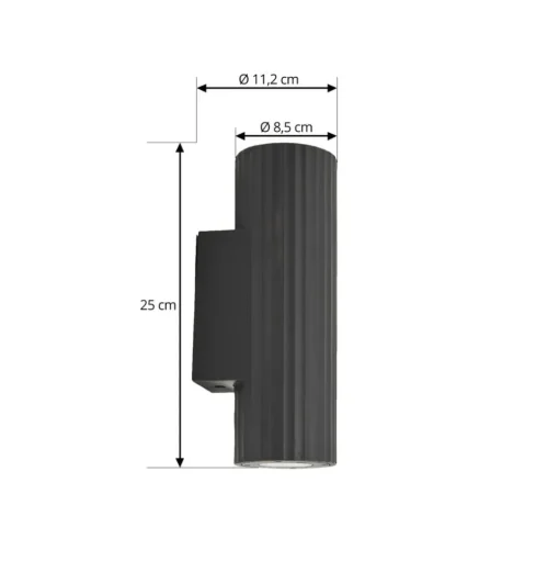 Lindby wandlamp Christa, antraciet, beton, 25cm, ribbel