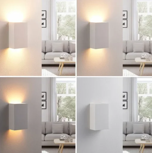 Lindby wandlamp Colja, hoekig, hoogte 16 cm, gips, wit
