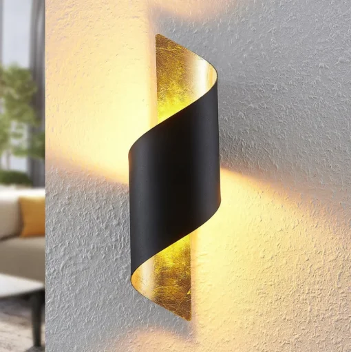 Lindby wandlamp Desirio, zwart/goud, 35cm, metaal