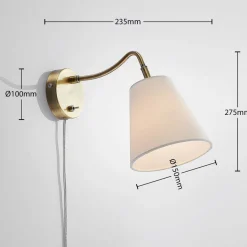 Lindby wandlamp Ethan, wit/oud messing, stekker, 28 cm, E14