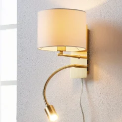 Lindby wandlamp Florens, messing, LED leeslamp, 23,5 cm
