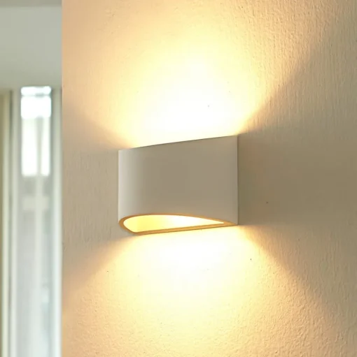 Lindby wandlamp Heiko, up/down, gips, wit, hoogte 12 cm