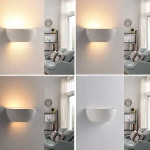 Lindby wandlamp Jimmy, wit, gips, halfrond, 24cm, E14