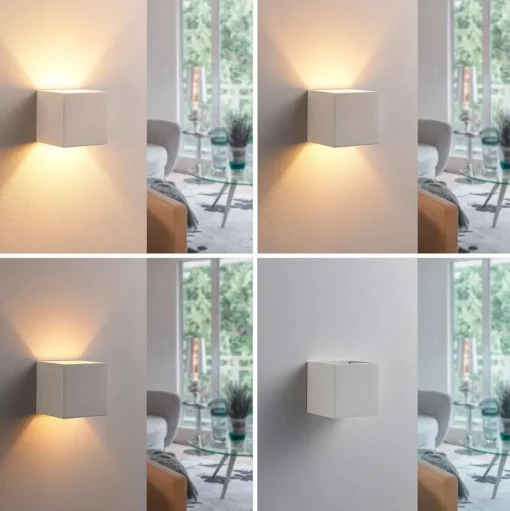 Lindby wandlamp Kay, wit, gips, 11,5 x 11,5 cm