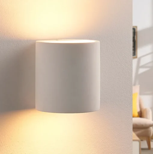 Lindby wandlamp Krista, wit, gips, omhoog/omlaag, overschilderbaar, G9