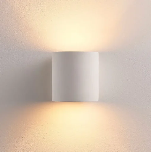 Lindby wandlamp Krista, wit, gips, omhoog/omlaag, overschilderbaar, G9