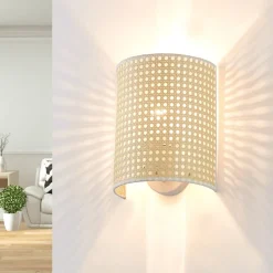 Lindby wandlamp Lautaro, bamboe, 25 cm hoog, E27