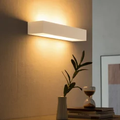 Lindby wandlamp Matteo, wit, gips, 36 cm, E14, overschilderbaar
