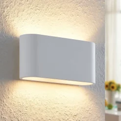 Lindby wandlamp Mavora, afgerond, 25 cm, wit, gips, G9