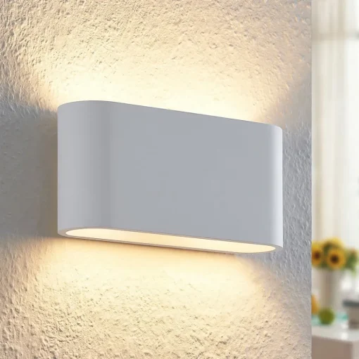 Lindby wandlamp Mavora, afgerond, 25 cm, wit, gips, G9