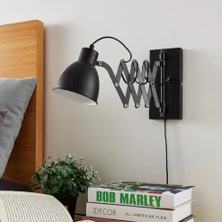 Lindby wandlamp Merle, zwart, 60 cm, leeslamp, uitschuifbaar
