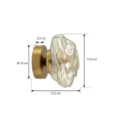 Lindby wandlamp Piatra, barnsteen/messing, glas, Ø 16 cm, G9
