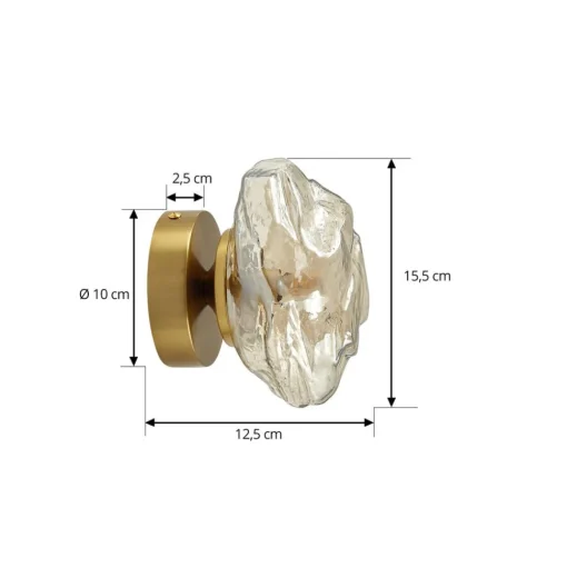 Lindby wandlamp Piatra, barnsteen/messing, glas, Ø 16 cm, G9