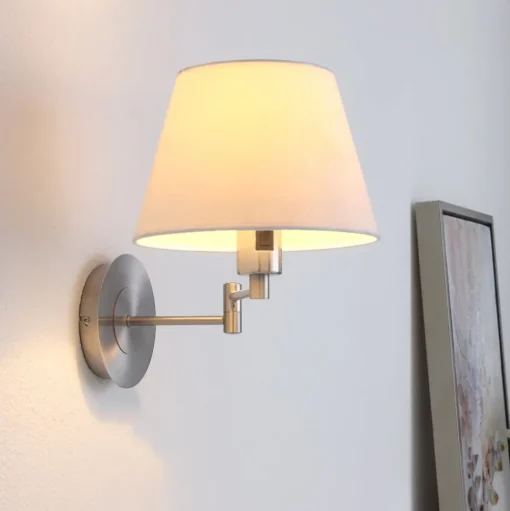 Lindby wandlamp Pola, 30 cm, nikkel, uitschuifbaar, textiel