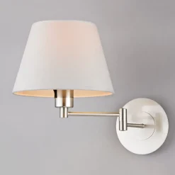 Lindby wandlamp Pola, 30 cm, nikkel, uitschuifbaar, textiel