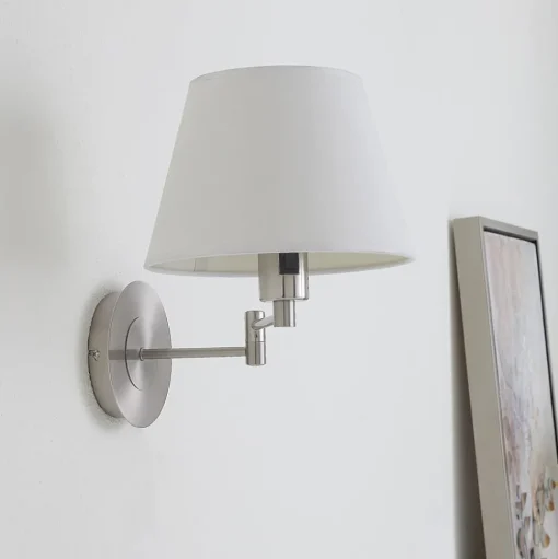 Lindby wandlamp Pola, 30 cm, nikkel, uitschuifbaar, textiel