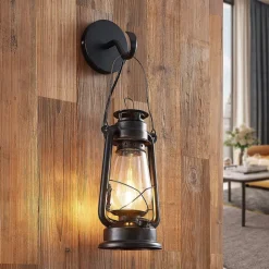 Lindby wandlamp Raisa, roestkleurig, metaal, lantaarn, E14