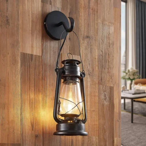 Lindby wandlamp Raisa, roestkleurig, metaal, lantaarn, E14