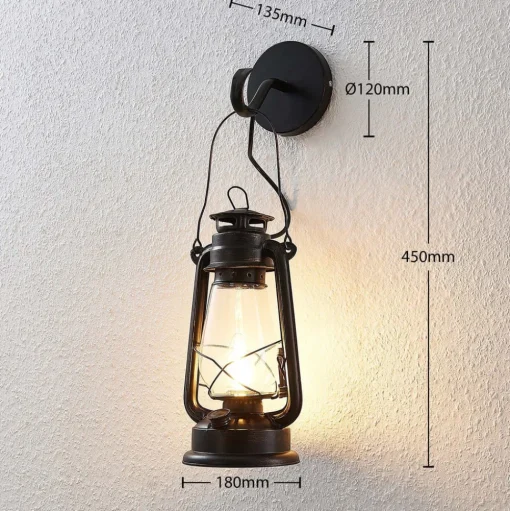 Lindby wandlamp Raisa, roestkleurig, metaal, lantaarn, E14