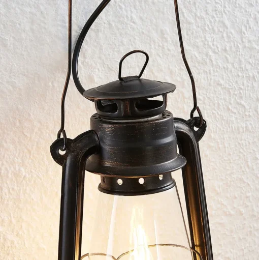 Lindby wandlamp Raisa, roestkleurig, metaal, lantaarn, E14